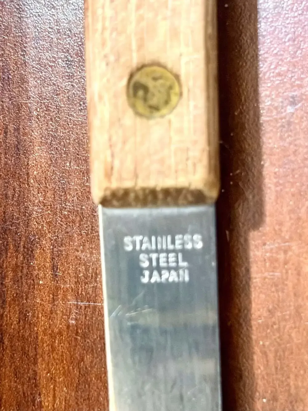 Vintage Stainless Steel Slotted Serving Spoon with Wooden Handle, Made in Japan